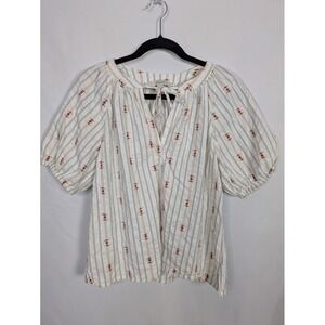Loft Women's Top Size M Summer Boho‎ Romantic Milkmaid Puff Sleeve Cotton